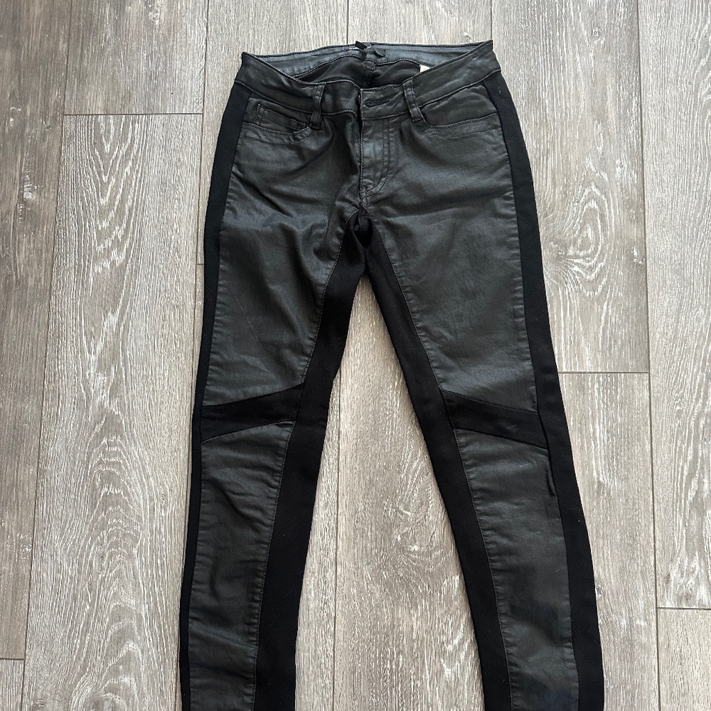 maje DARPO WAX PANELED SKINNY JEANS, SIZE 26 US, 34 EU